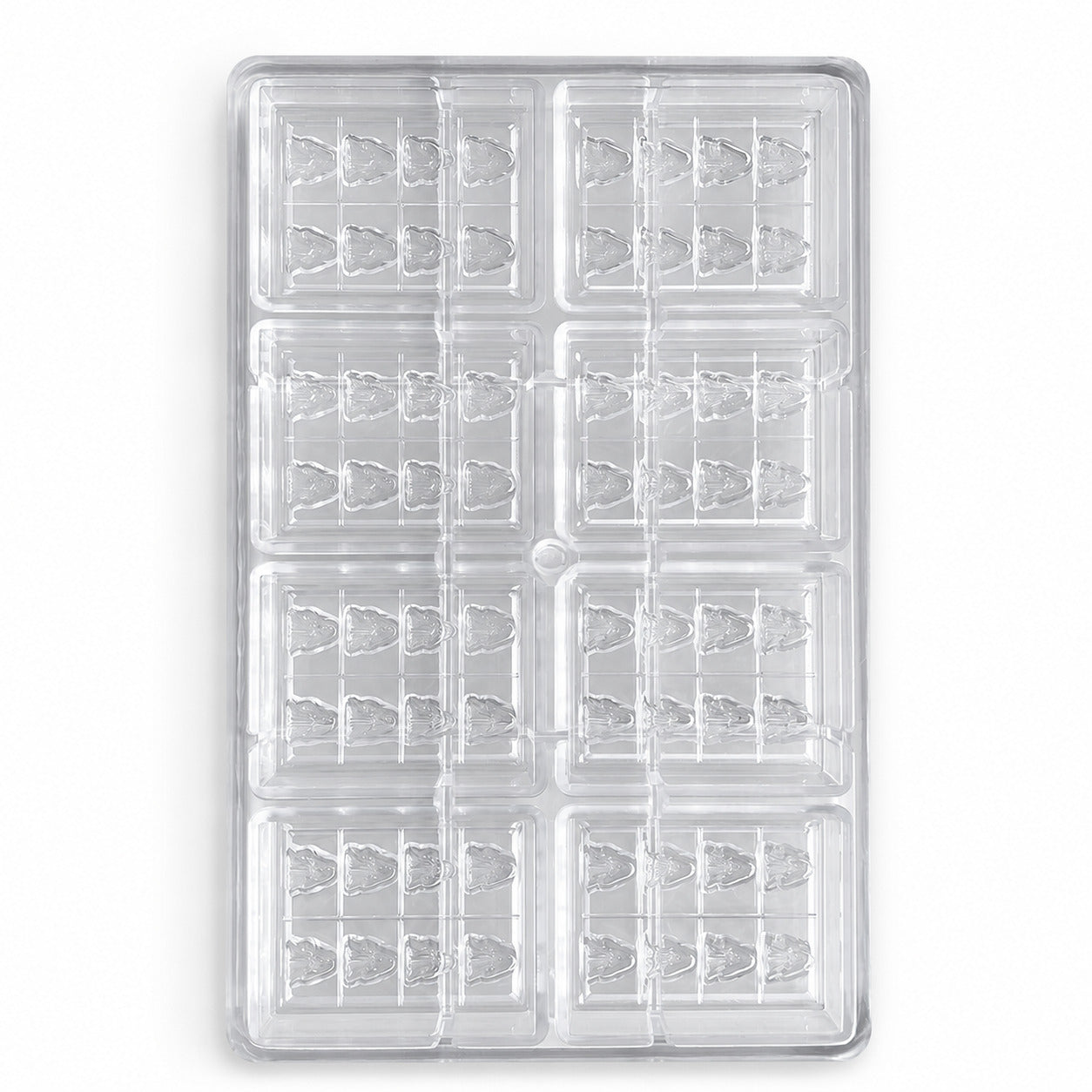 Klare kundenspezifische Polycarbonat-Schokoladenform mit 64 baumförmigen Kavitäten
