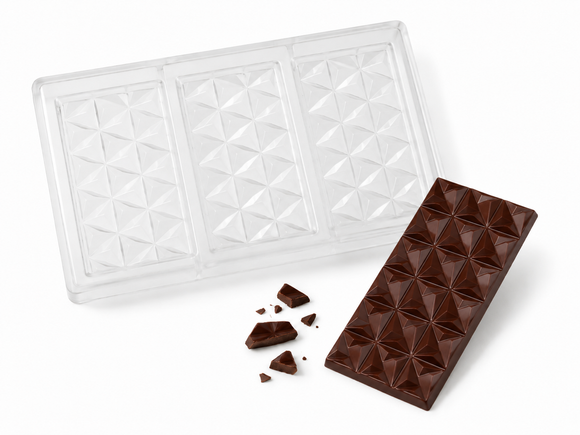 110g 21-piece geometric polycarbonate chocolate bar mold with 3 bar cavities