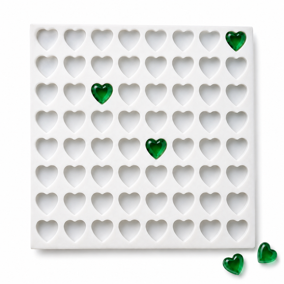 12mL Heart Gummy Mold - 64 Cavities with emerald green heart gummies