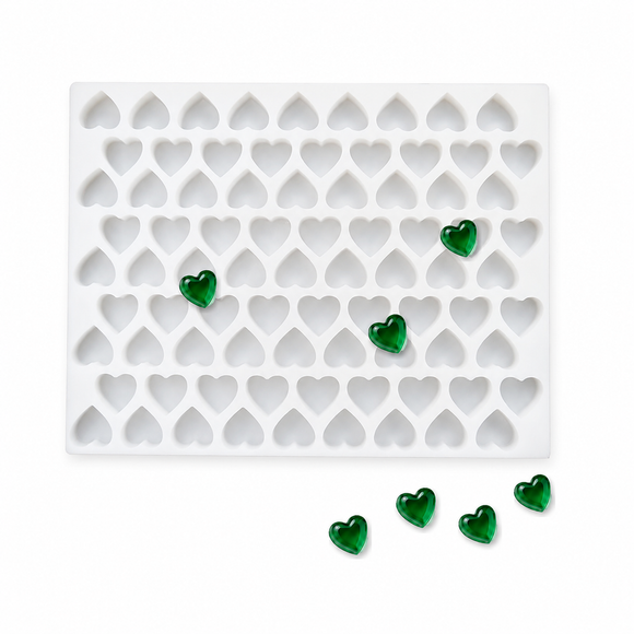 18mL Heart Gummy Mold - 80 Cavities with emerald green heart gummies