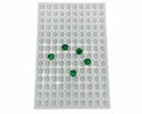 Full top view of 3.5mL mushroom gummy mold with 140 cavities and green gummies
