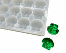 Side view of 3.5mL mushroom gummy mold with emerald green gummies