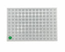 Horizontal view of 3.5mL mushroom gummy mold with 140 cavities and emerald green gummy