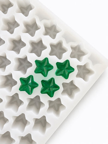 4-mL-Stern-Gummiform - 168 Kavitäten - Schrägansicht, mit smaragdgrünen Gummis