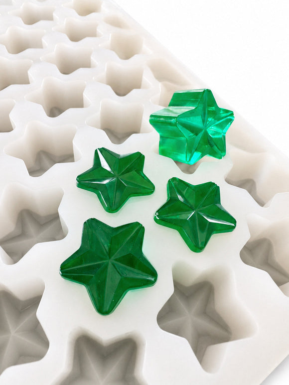 4-mL-Stern-Gummiform - 168 Kavitäten - Nahaufnahme, mit smaragdgrünen Gummis, durchscheinend